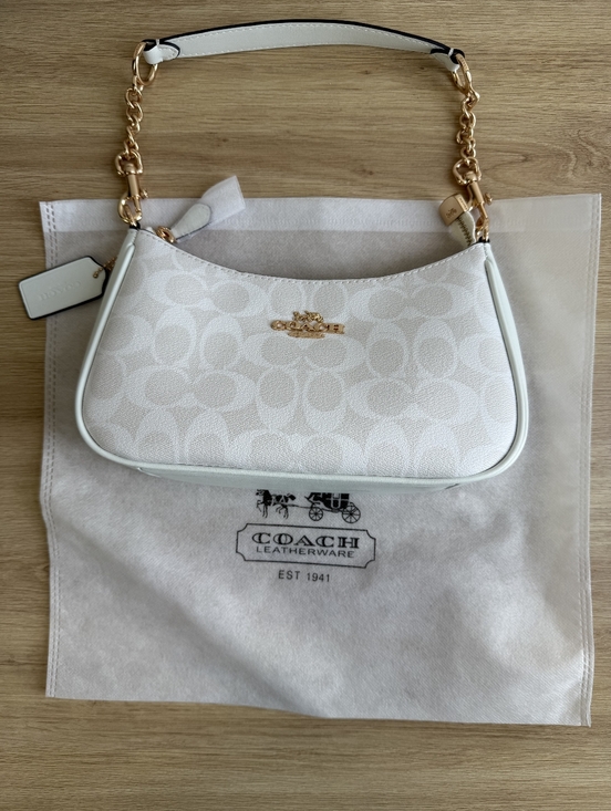 Coach Handbags - Coach White Teri Shoulder Bag in Signature Canvas